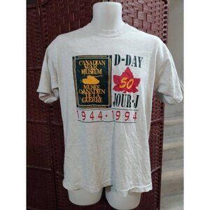 Vintage 90s Canada D-Day Anniversary T Shirt 50 Years Memorial LRG Armed Forces